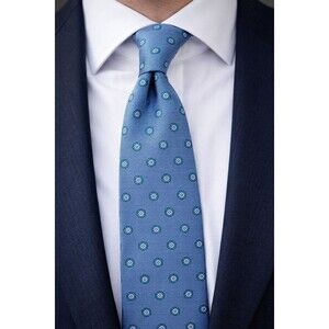 Tie 70s 80s 90s Y2K Mens Patterns Silk Blue Ivory 3.25 Wide 57 Long